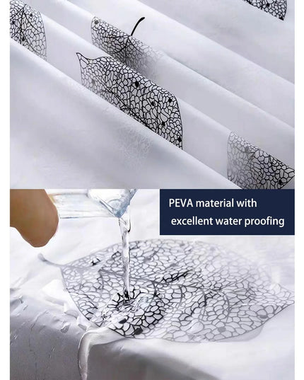 1pc Leaf Pattern Plastic Shower Curtain, Lightweight Bath Curtain Liner with Plastic Hooks, Transparent Curtain, Bathroom Decor