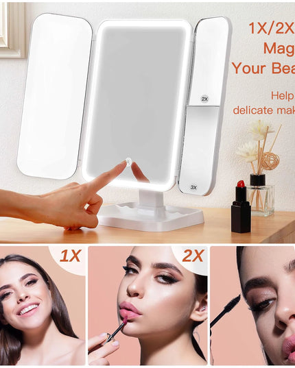 Trifold Makeup Mirror LED Lights Dorm Dressing Mirror Beauty Light up your fill light with Smart Complementary Makeup Mirror Tri