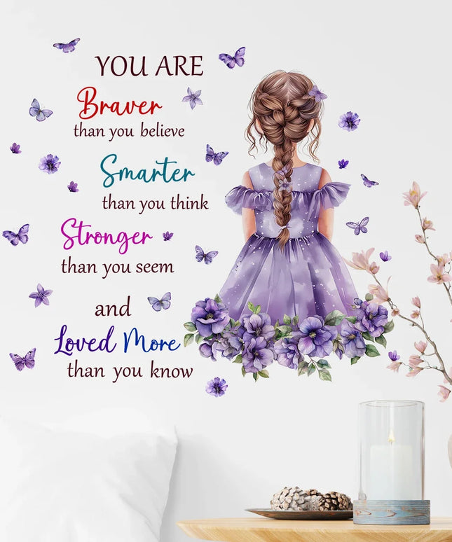 1Pc Cartoon Purple Flower Girls Text Wall Sticker Bedroom Decoration Items Living Girl Room Decor Kids Room Wall Decals Art