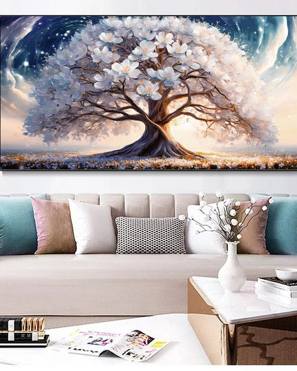 Blooming Tree With Whit Flowers Artistic Canvas Painting,Abstract Wall Art Poster Home Decor Print Picture,Room Decor,Unframed