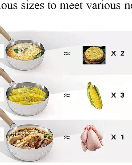 Stainless Steel Saucepan with Lid Solid wood handle with hook Multipurpose Sauce Pan with Pour Spouts, Sauce Pot, Cooking Pot