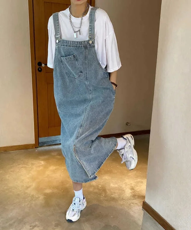 Spring Summer Denim Overall Dress Women Sleeveless Jeans Dresses Fashion Female Solid Slip Casual Loose Spaghetti Strap Dresses