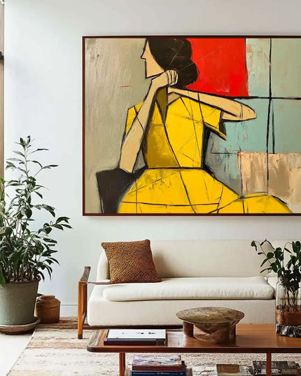 Mhemyo Abstract Woman Figure Handmade Painting Large Brown Green Texture Painting Vintage Abstract People Art Wabi Sabi Wall Art