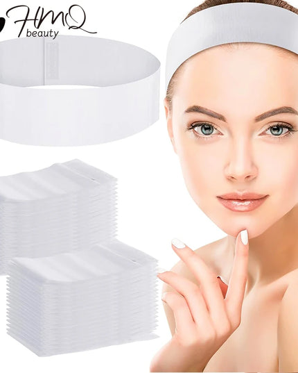 100pcs Disposable Headbands for Facials Spa Stretch Non-Woven Soft Skin Care Hair Bands Women Salons Face Washing Beauty Tools