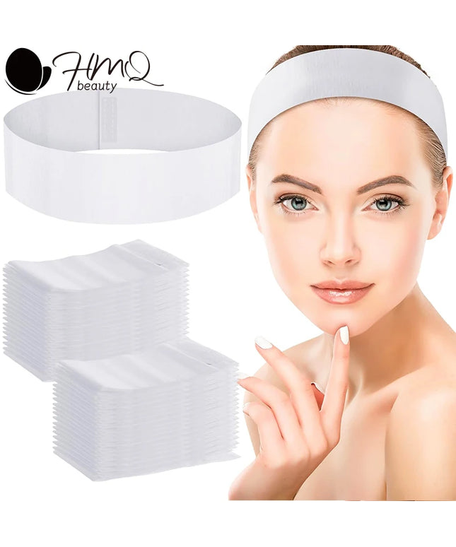 100pcs Disposable Headbands for Facials Spa Stretch Non-Woven Soft Skin Care Hair Bands Women Salons Face Washing Beauty Tools