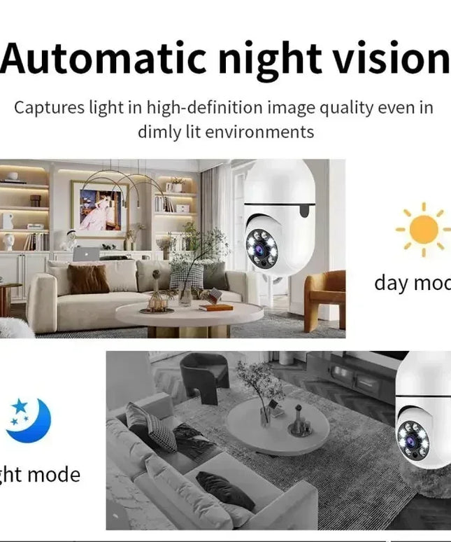 5MP E27 Bulb Wifi Surveillance Camera 4X Digital Zoom Full Color Video Night Vision Automatic Human Tracking Security IP Camera