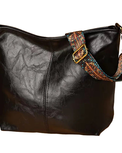 Neutral Style Men's and Women's Pu Tote Bag, Suitable for Travel and Photography, Single Shoulder Bag with Ethnic Style Strap