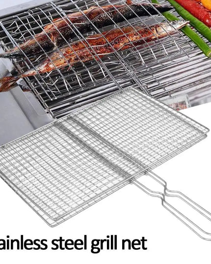 M/L Barbecue Grilling Basket Grill BBQ Net Steak Meat Fish Net Vegetable Silver Iron Mesh Clamp Barbecue Grilling Basket Grill