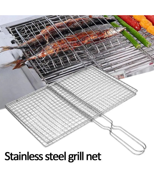 M/L Barbecue Grilling Basket Grill BBQ Net Steak Meat Fish Net Vegetable Silver Iron Mesh Clamp Barbecue Grilling Basket Grill