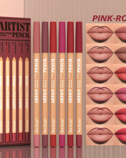 [Velvet Matte Lip Liner] 6pcs Long-Lasting Velvet Matte Lip Liner Pencils Set | Non-Drying & Perfect for Lining & Filling Lips