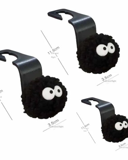 Cute Little Coal Ball Car Seat Back Hook Storage Car Headrest Organizer Food Bag Handbag Car Decoration Clothes Hanger