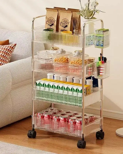 Bathroom Mobile Storage Rack for Snacks, Toys, and Multi-layer Cosmetics Storage, Transparent Small Cart