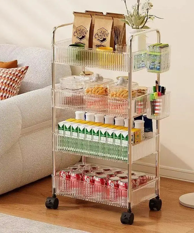 Bathroom Mobile Storage Rack for Snacks, Toys, and Multi-layer Cosmetics Storage, Transparent Small Cart