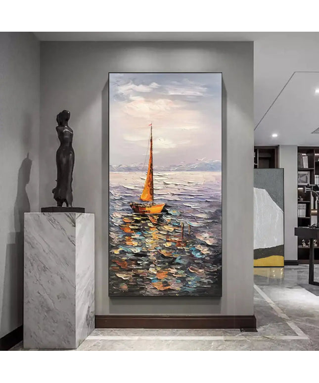 Beach Art Australia Large Boats Ocean Art Coastal Art Beach Oil Painting Hand Painted Ocean Thick Texture Modern Home Wall Art