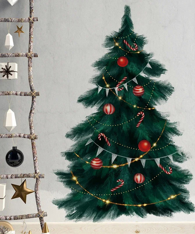 95cm Tall Large Deep Green Christmas Tree Merry Christmas Wall Stickers for Living Room Bedroom Kitchen Festival Decorative PVC