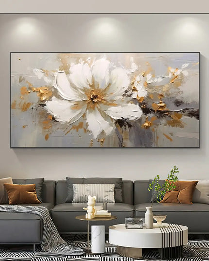 Abstract Flower Oil Painting on Canvas Large Wall Art Minimalist Floral Art Custom handmade Painting White Decor For Living Room
