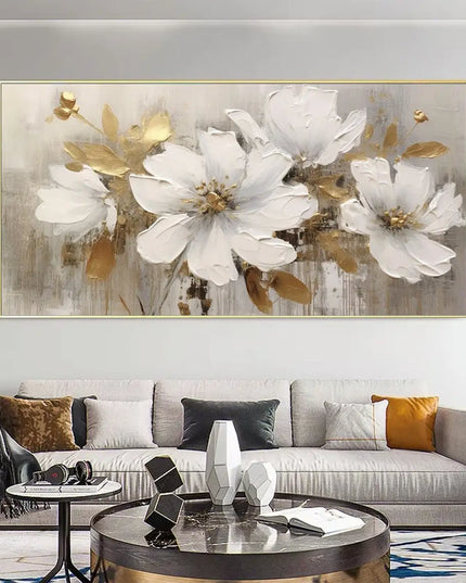 Abstract Flower Oil Painting on Canvas Large Wall Art Minimalist Floral Art Custom handmade Painting White Decor For Living Room