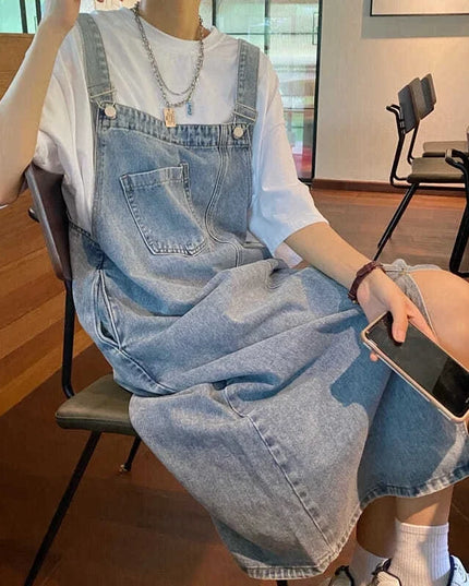 Spring Summer Denim Overall Dress Women Sleeveless Jeans Dresses Fashion Female Solid Slip Casual Loose Spaghetti Strap Dresses