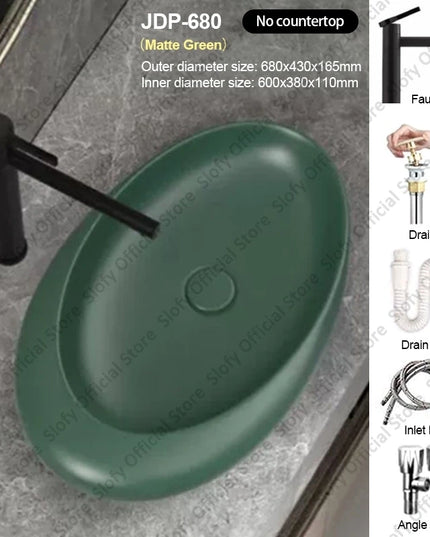 Nordic-style Hotel Countertop Basin Fashionable Art Bathroom Sink Egg-shaped Ceramic Sinks Various Styles Home Balcony Washbasin