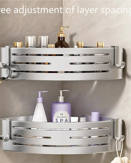 1-2PCS Shower Corner Shelf with Towel Bar Hook Space Aluminum Bathroom Shelf Without Drilling Shampoo Holder Bathroom Accessorie