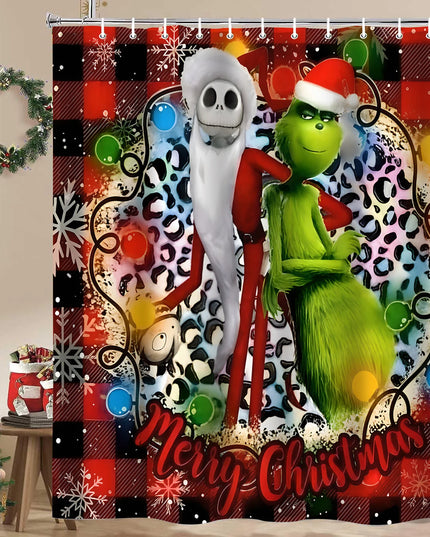 Christmas Cartoon Bathroom  Shower Curtain  Waterproof fabric bathroom Curtain With 12 Hooks Sunflower Home Deco Free Ship