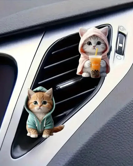 2pcs Cute Cat Acrylic Car Air Freshener - Long Lasting Scent Vent Clip Aromatherapy Decoration - Freshen Your Journey