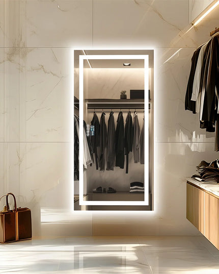 LUVODI Large Illuminated Bluetooth Bathroom Mirror Rectangle Anti-fog LED Bathroom Vanity Mirror with Bluetooth Speaker 3 Color