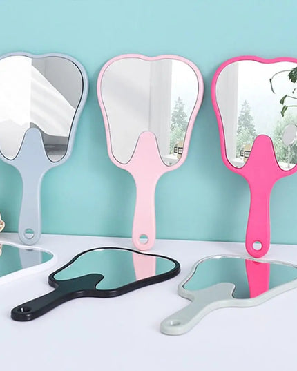 1PC Tooth Shaped Handheld Mirror Cute Makeup Mirror Durable High Definition Dental Mirrors Gifts