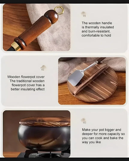 Big Belly Pot Deepened Non-stick Iron Pot Flat Bottom Uncoated Small Frying Pan Iron Pan with Lid Uncoated Frying Pan Big Belly