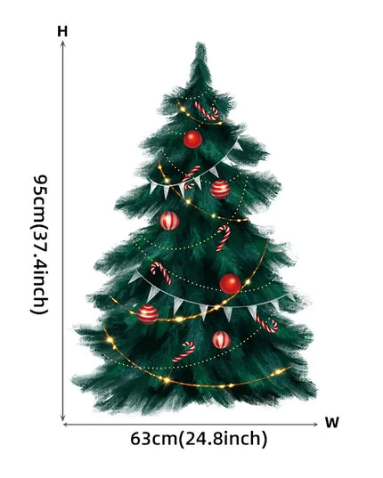 95cm Tall Large Deep Green Christmas Tree Merry Christmas Wall Stickers for Living Room Bedroom Kitchen Festival Decorative PVC
