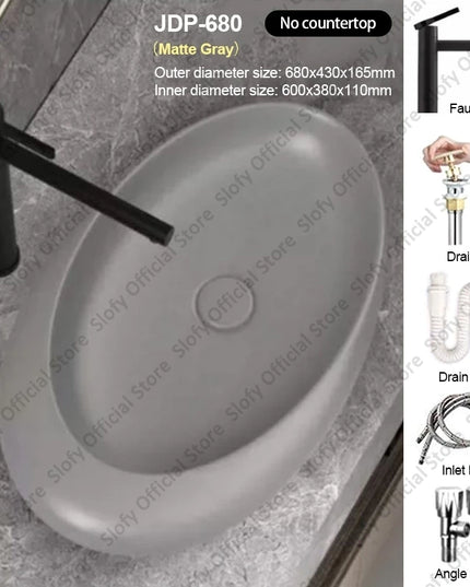 Nordic-style Hotel Countertop Basin Fashionable Art Bathroom Sink Egg-shaped Ceramic Sinks Various Styles Home Balcony Washbasin