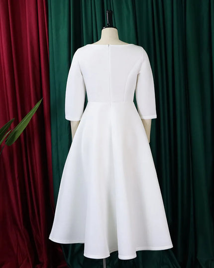 Elegant Party Dress for Woman 2024 Modern O Neck Three Quarter Sleeve High Waisted A Line Mid Calf Birthday Dinner Wedding Cloth