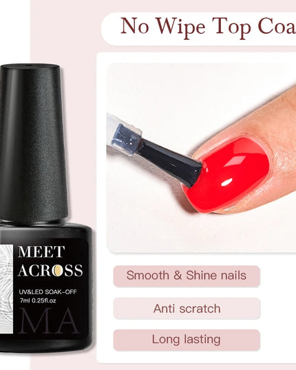 MEET ACROSS 7ml Base Top Coat Gel Polish Soak Off Semi Permanent UV Gel Nail Art Varnish Base Gel Top Coat Gel Varnish Manicure