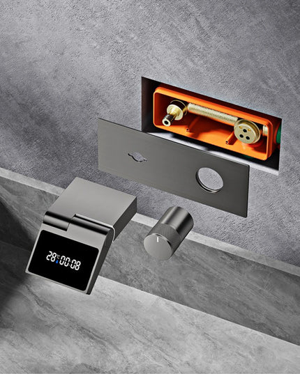 Luxury gun gray brass wall mounted bathroom faucet with LED digital display Single handle hot & cold water embedded bathroom Tap