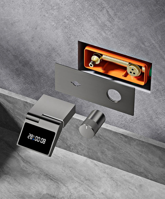 Luxury gun gray brass wall mounted bathroom faucet with LED digital display Single handle hot & cold water embedded bathroom Tap