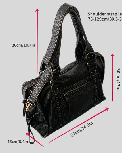 Y2K Spicy Girl One Shoulder Crossbody Bag Vintage Washed Leather Motorcycle Bag Large Capacity Bag