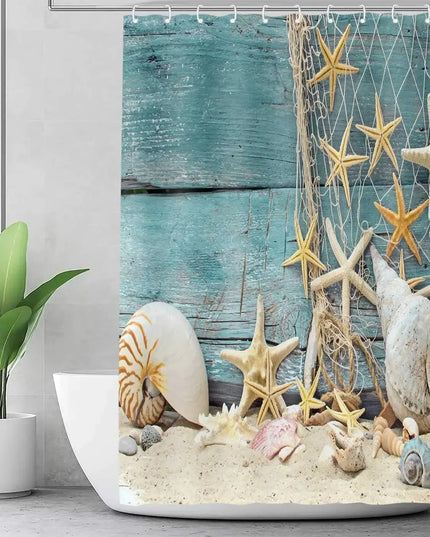 Seashell Shower Curtain Summer Beach Starfish On The Coastal For Bathroom Curtain Polyester Fabric Bathroom Accessories Set