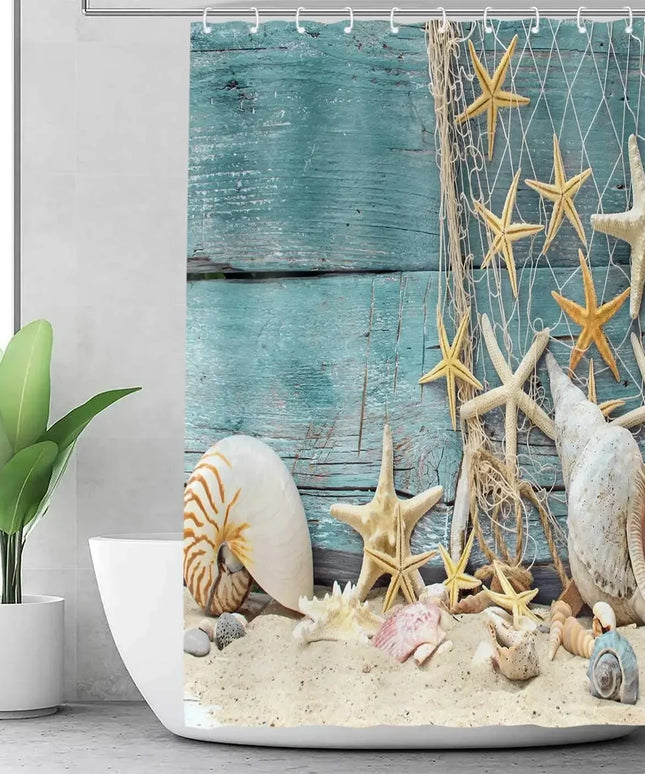Seashell Shower Curtain Summer Beach Starfish On The Coastal For Bathroom Curtain Polyester Fabric Bathroom Accessories Set