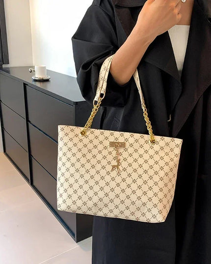 1pcs Fashionable Large Capacity Handbag Texture PU Leather Tote Women Bag with Hanging Accessories Shoulder Bag