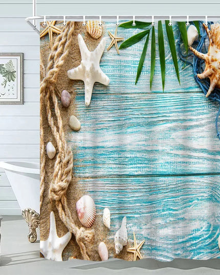 Seashell Shower Curtain Summer Beach Starfish On The Coastal For Bathroom Curtain Polyester Fabric Bathroom Accessories Set