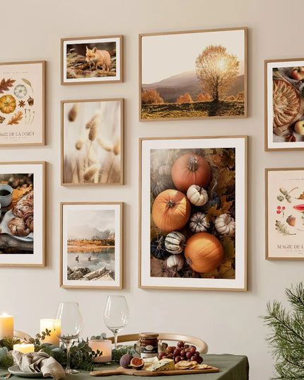 Autumn Scenery Wall Art Print Pumpkin Tree Grass Fox Canvas Painting food Poster Restaurant Kitchen Pictures Living Room Decor