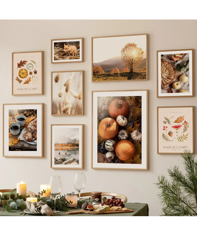 Autumn Scenery Wall Art Print Pumpkin Tree Grass Fox Canvas Painting food Poster Restaurant Kitchen Pictures Living Room Decor