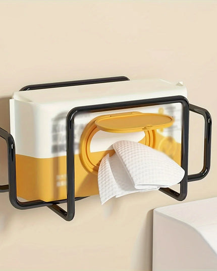 1pc Iron Wall Mount Paper Towel Dispenser Non-Drill Adhesive Wet Wipe Holder Towel Storage Box Ideal for Bathroom Kitchen Toilet