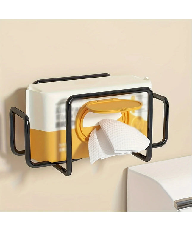 1pc Iron Wall Mount Paper Towel Dispenser Non-Drill Adhesive Wet Wipe Holder Towel Storage Box Ideal for Bathroom Kitchen Toilet