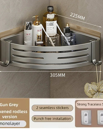 1-2PCS Shower Corner Shelf with Towel Bar Hook Space Aluminum Bathroom Shelf Without Drilling Shampoo Holder Bathroom Accessorie