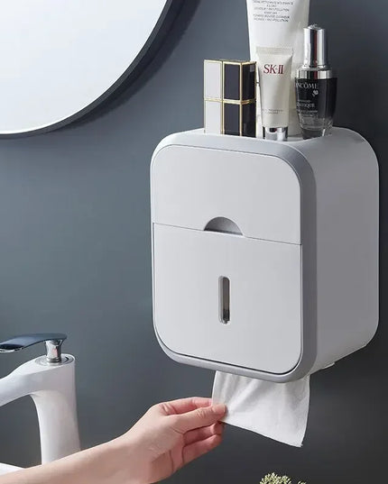 Wall Mount Toilet Paper Holder Waterproof Tissue Storage Box Multi Function Bathroom Organizer with Lid Rustproof