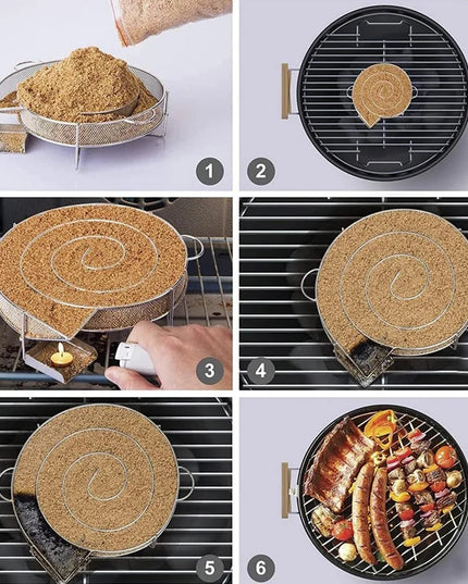 Stainless Steel Cold Smoke Generator Charcoal Barbecue Round Meshes Apple Wood Chips Smoker BBQ Grill Accessories For Salmon