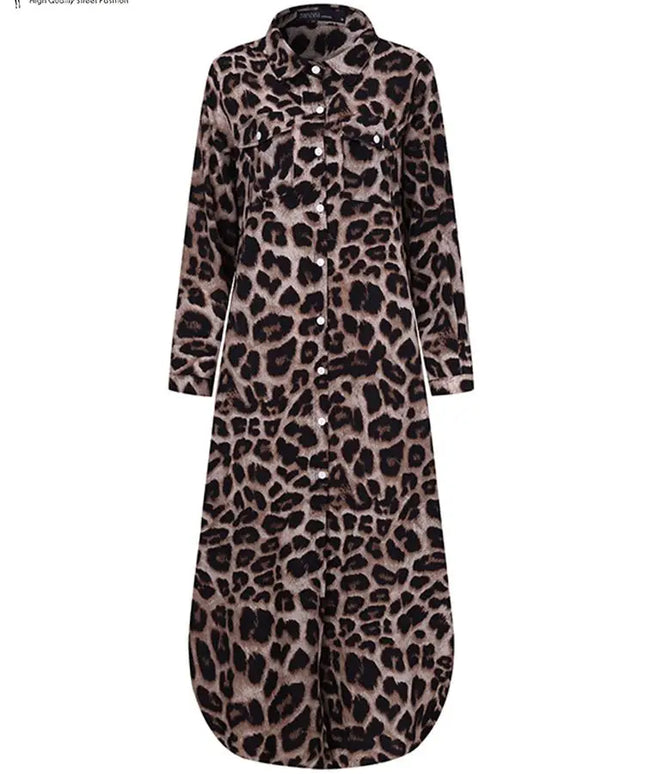 ZANZEA Party Vintage Leopard Robe Women 2025 Autumn Casual Long Sleeve Maxi Long Vestidos Dress Fashion Oversized Shirt Sundress