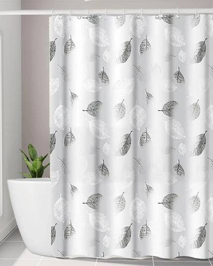 1pc Leaf Pattern Plastic Shower Curtain, Lightweight Bath Curtain Liner with Plastic Hooks, Transparent Curtain, Bathroom Decor