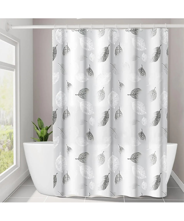 1pc Leaf Pattern Plastic Shower Curtain, Lightweight Bath Curtain Liner with Plastic Hooks, Transparent Curtain, Bathroom Decor